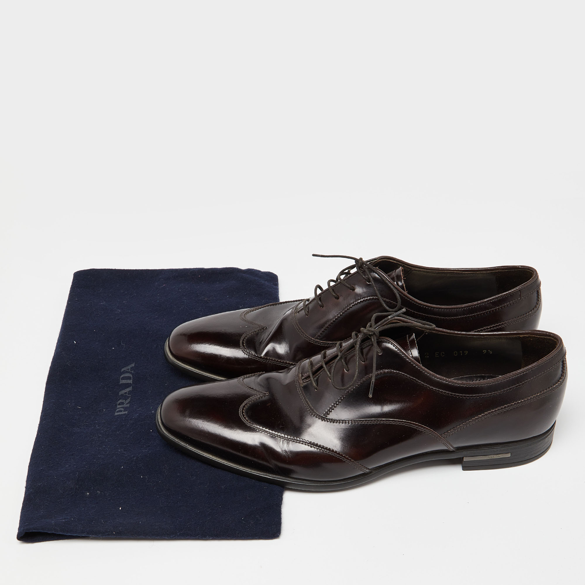 Prada Brown Patent Leather Lace Up Oxfords Size 43.5