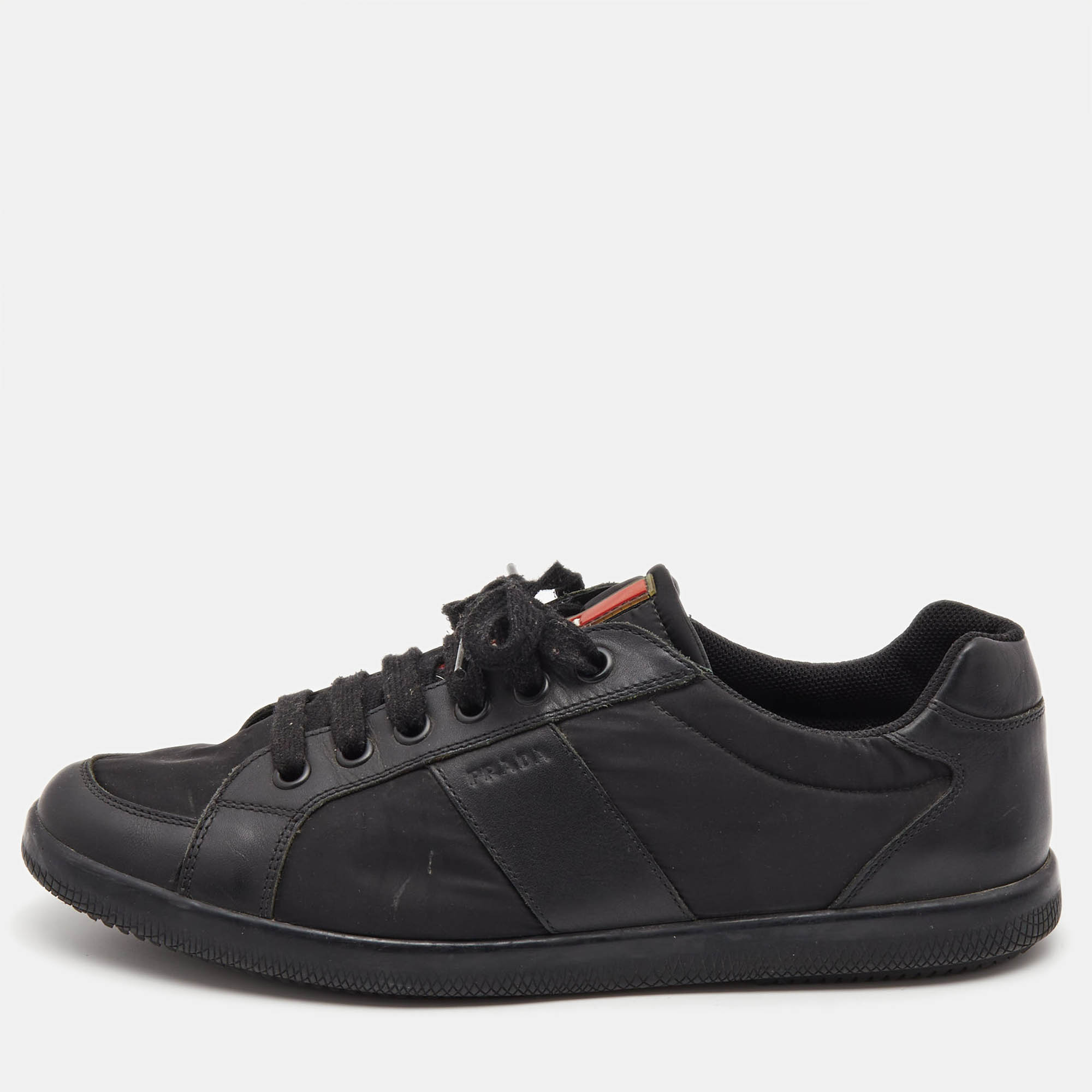 Prada Black Leather And Nyon Low Top Sneakers Size 44