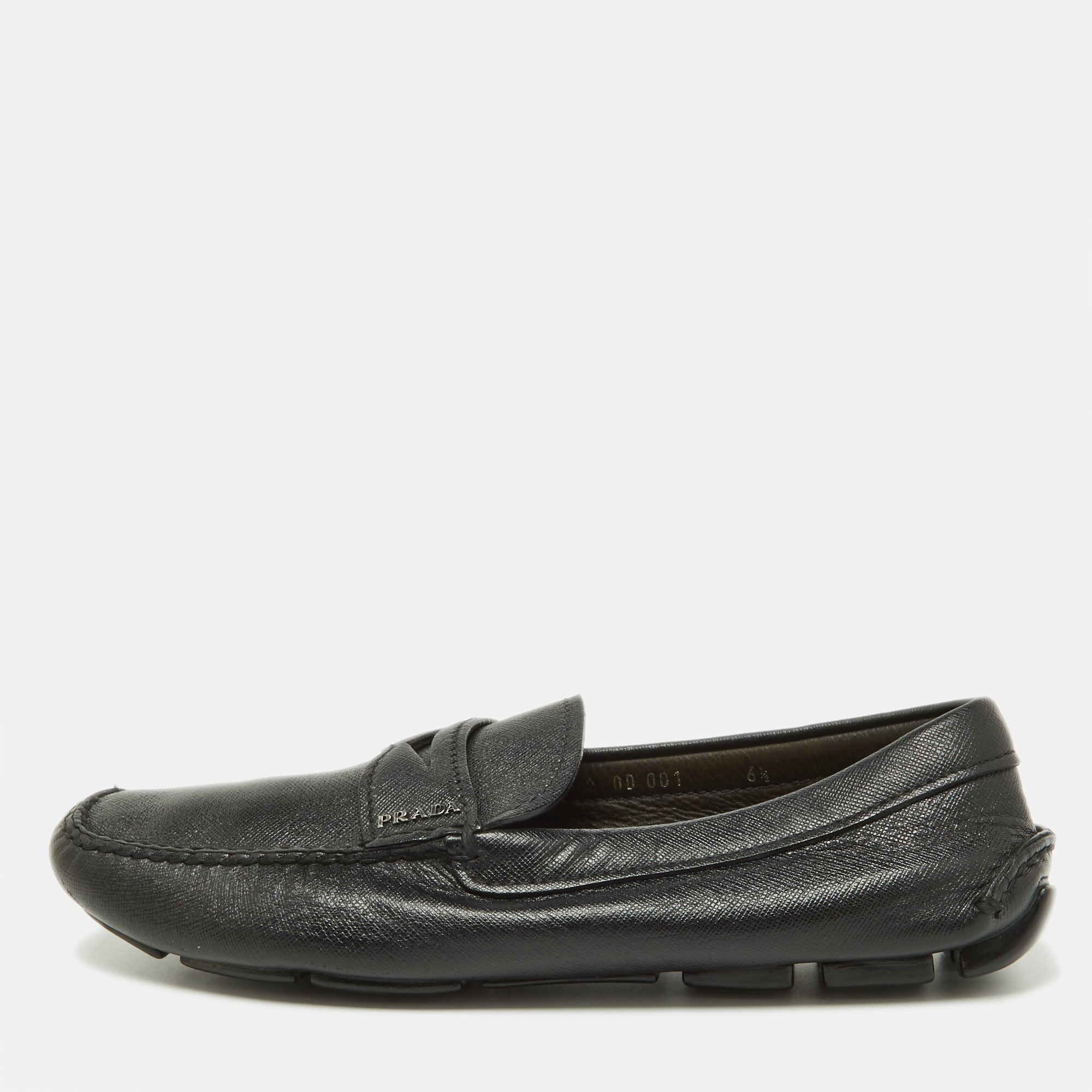 Prada Black Saffiano Leather Penny Loafers Size 40.5