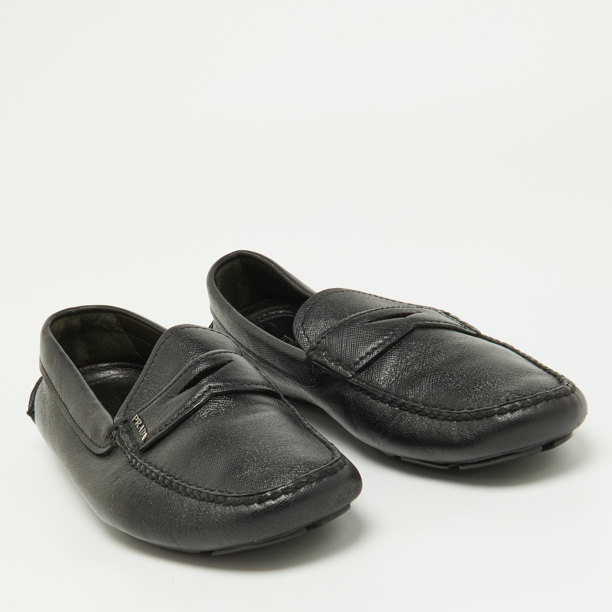 Prada Black Saffiano Leather Penny Loafers Size 40.5