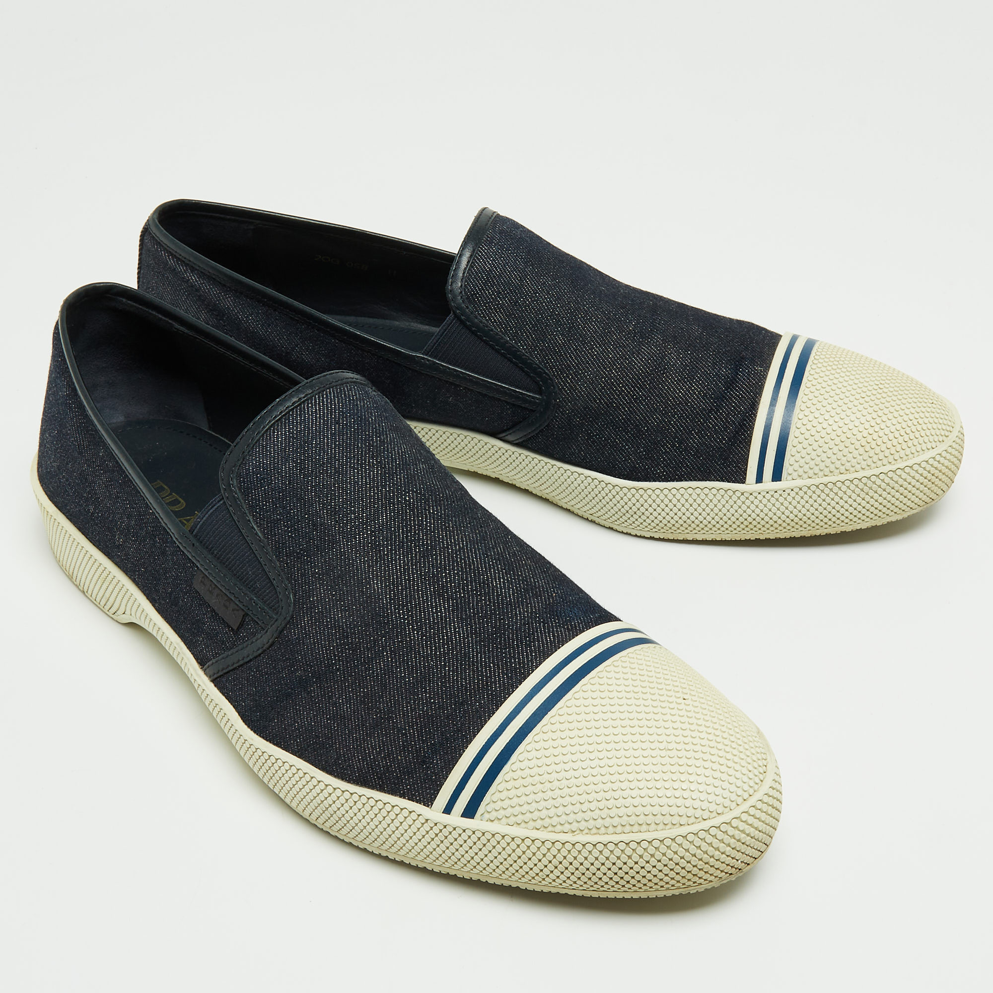 Prada Navy Blue Denim Slip On Sneakers Size 45