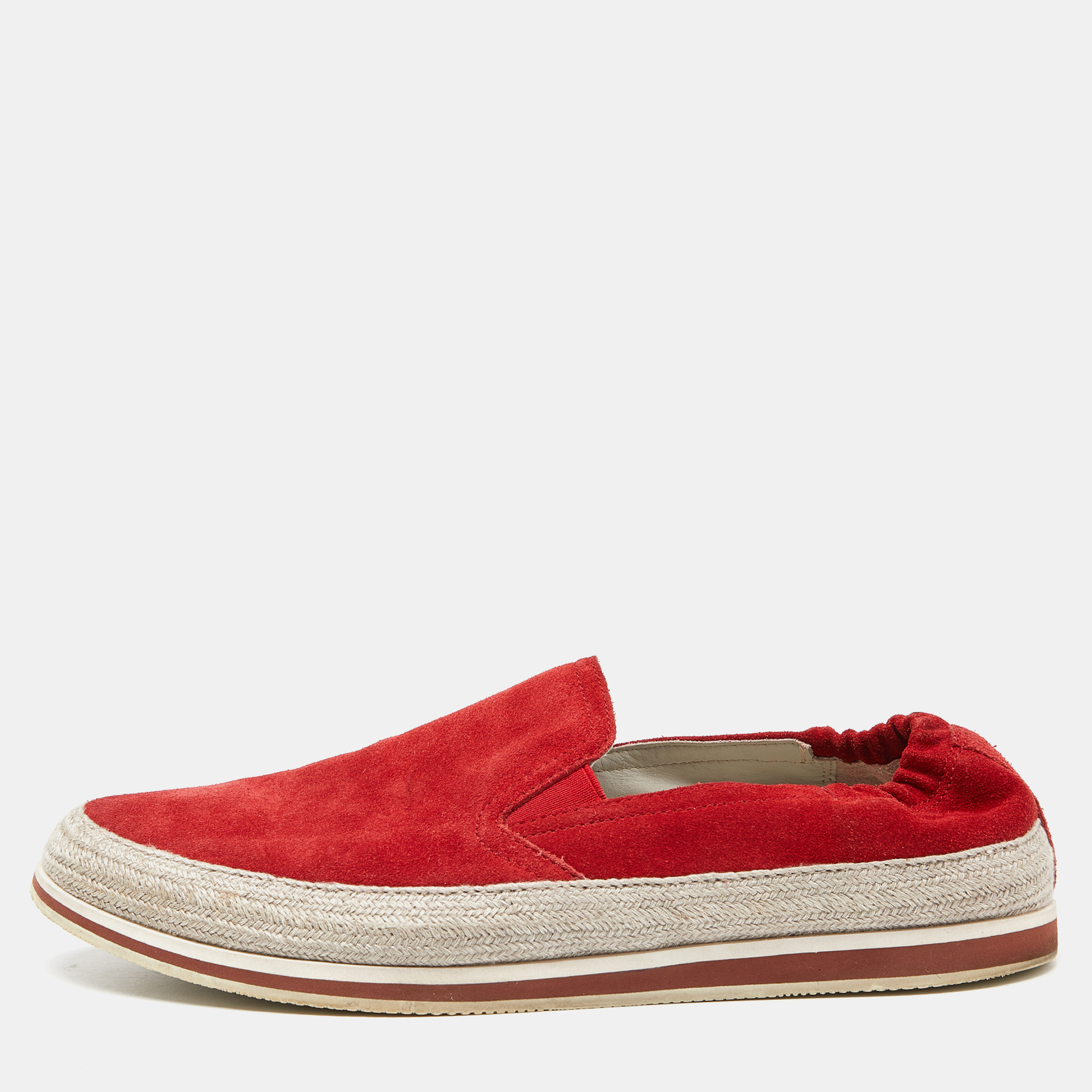 Prada Sport Red Suede Espadrille Slip On Sneakers Size 40.5