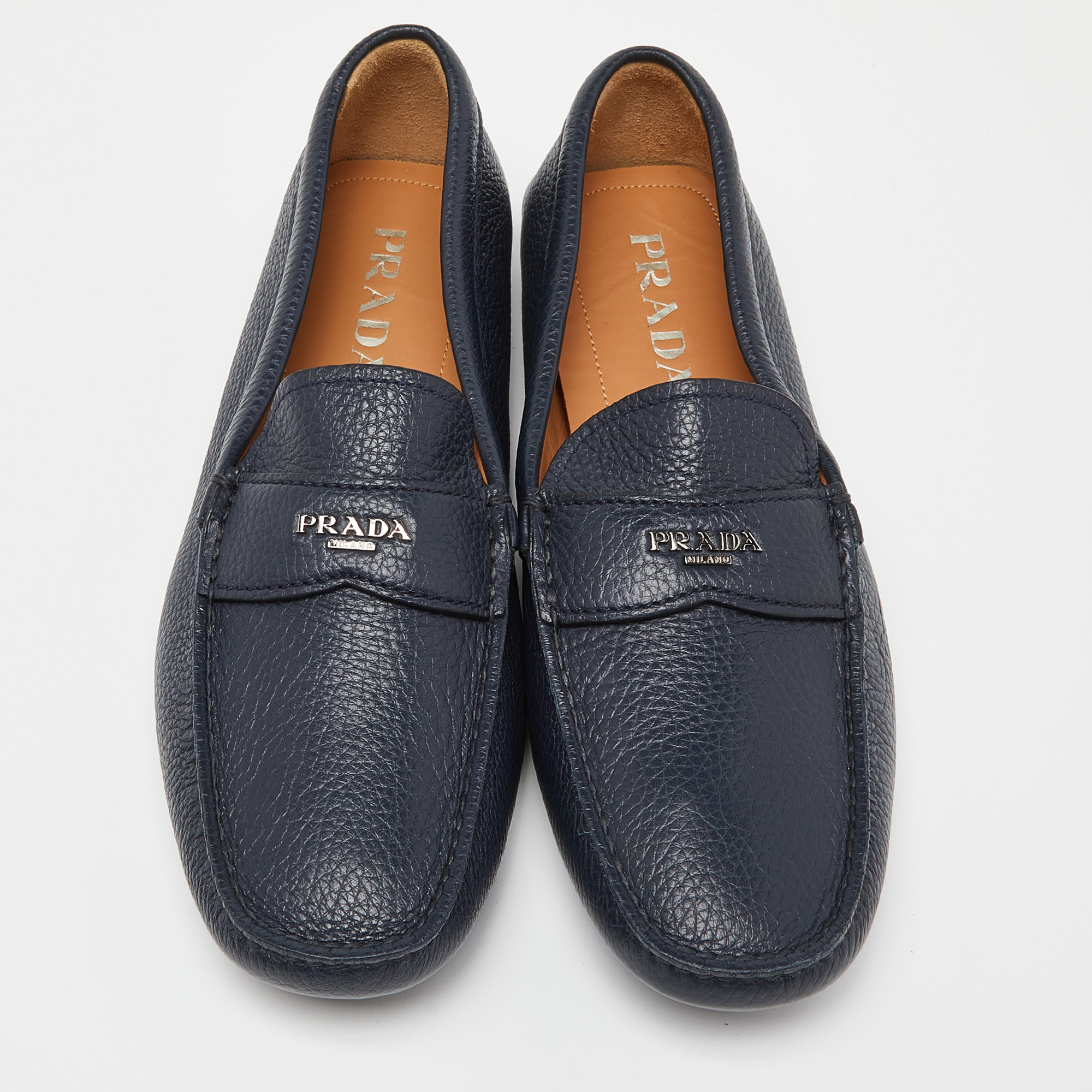 Prada Navy Blue Leather Penny Loafers Size 42.5
