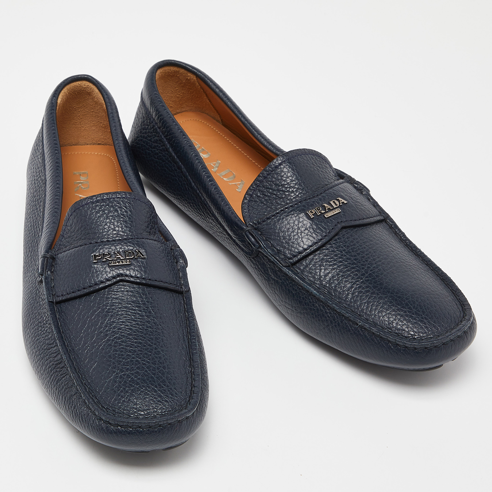 Prada Navy Blue Leather Penny Loafers Size 42.5