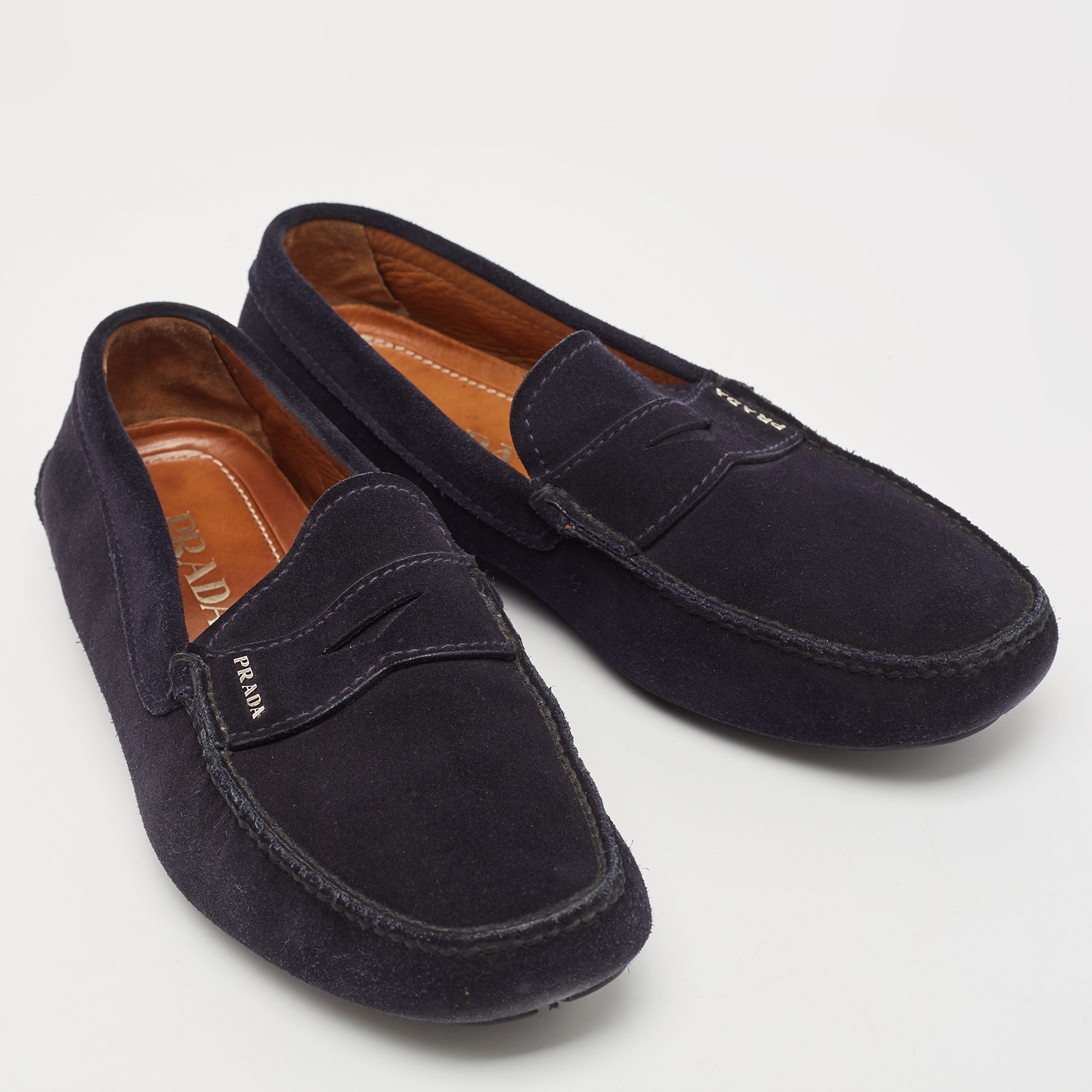 Prada Navy Blue Suede Slip On Loafers Size 41