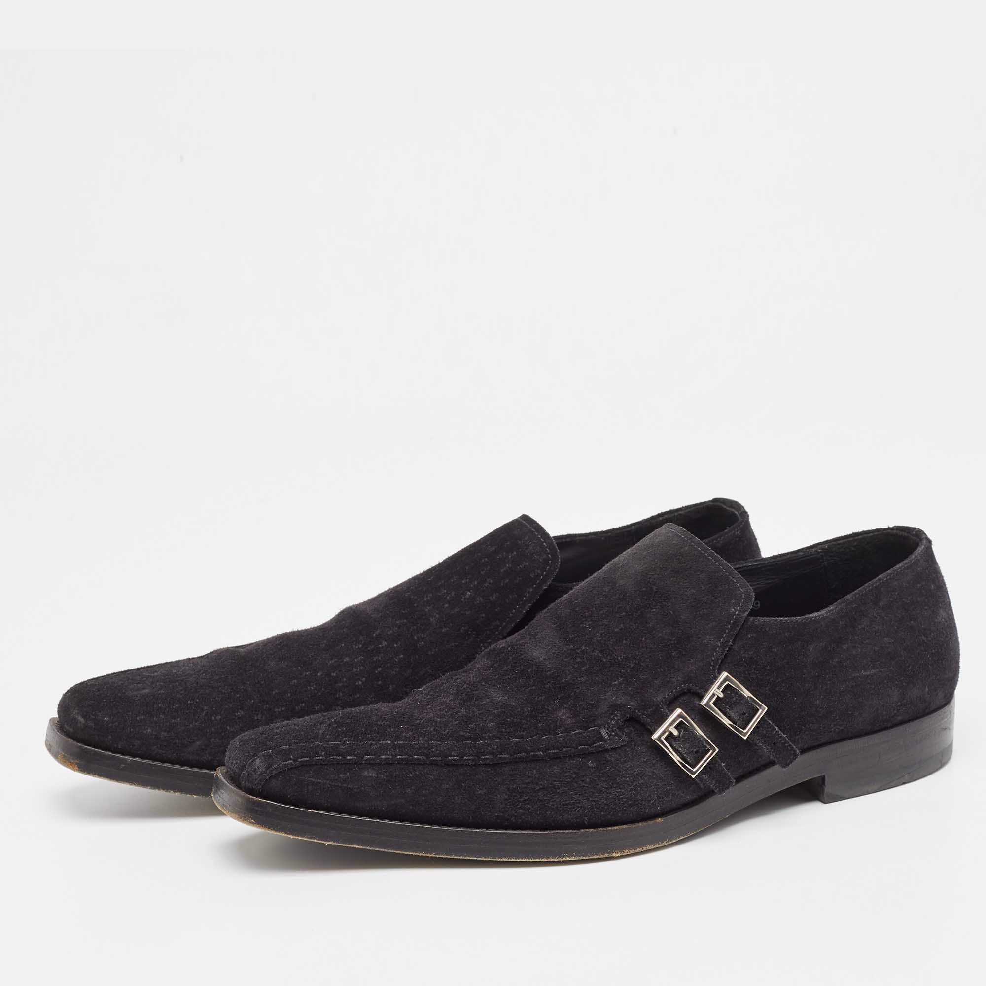 Prada Navy Blue Textured Suede Monk Derby Size 43