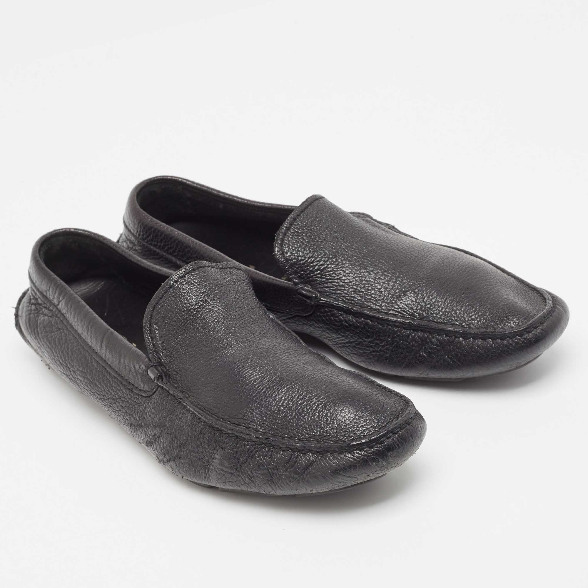 Prada Black Leather Slip On Loafers Size 43