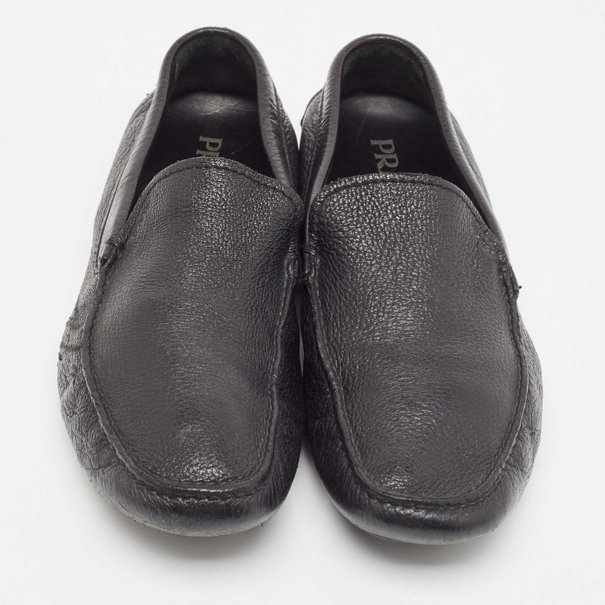 Prada Black Leather Slip On Loafers Size 43