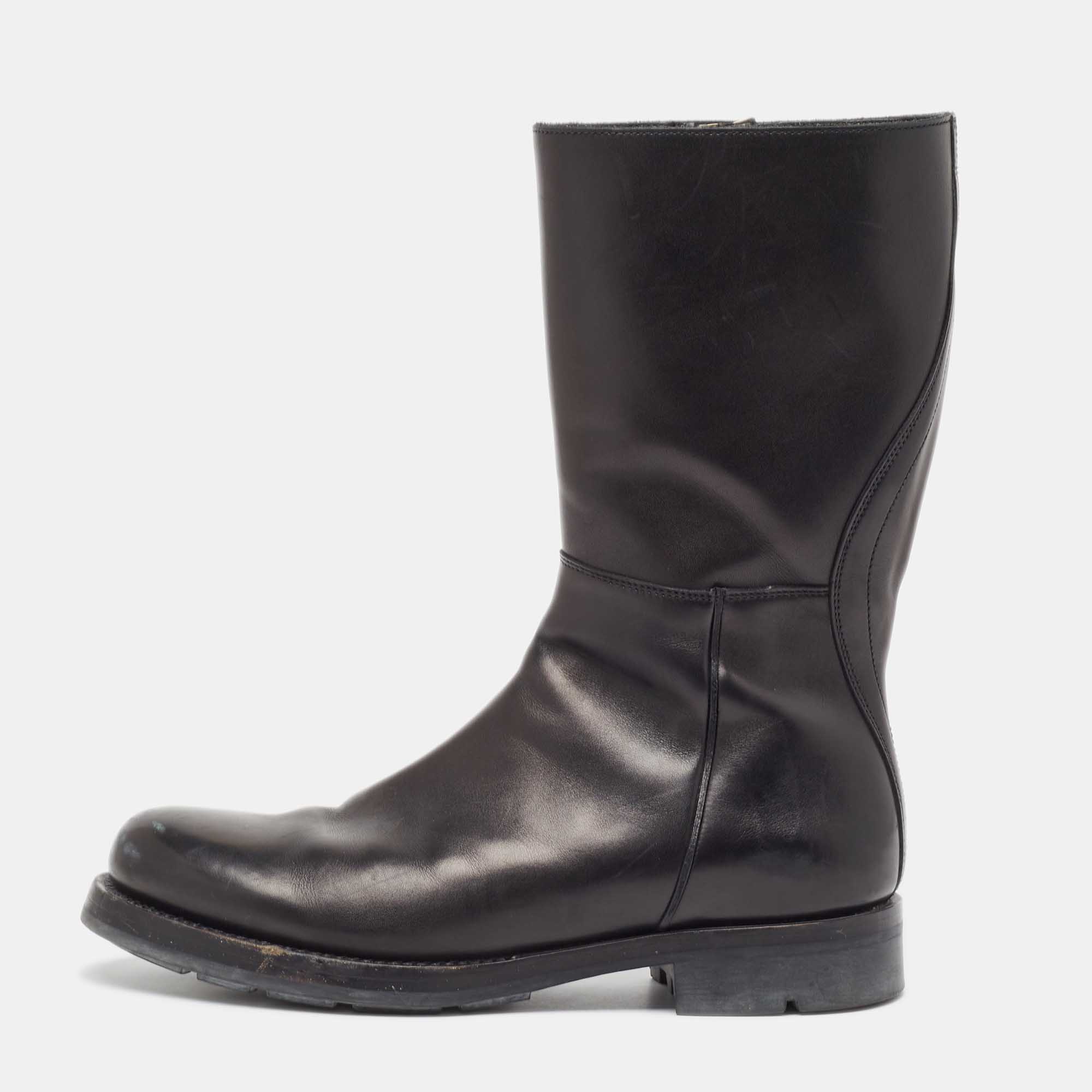 Prada black leather midcalf boots size 42