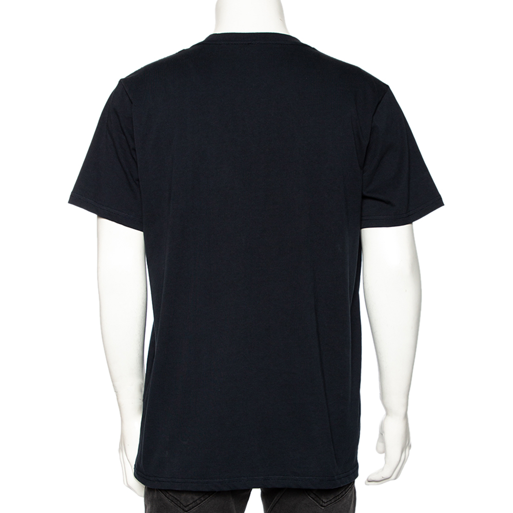 R13 Navy Blue Cotton Biggie Throne Curtis Printed Short Sleeve T-Shirt L