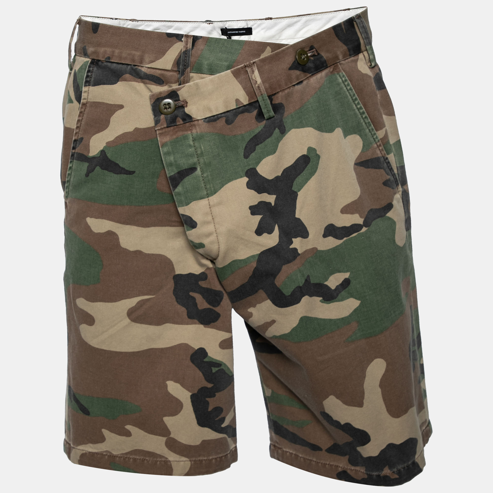 R13 multicolored camouflage print cotton crossover waist shorts m