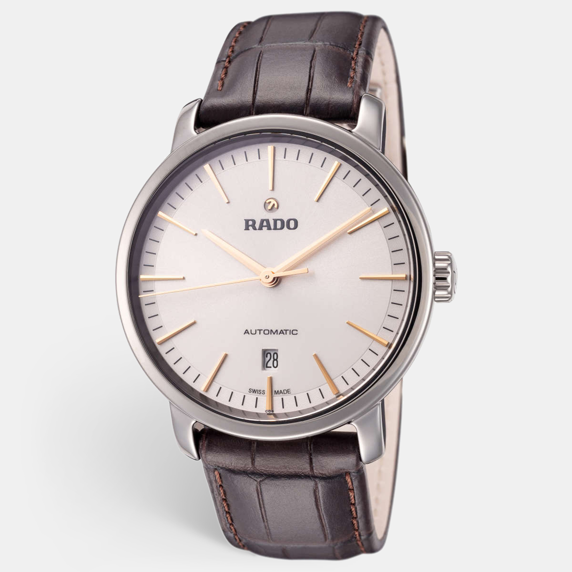 Rado silver high-tech ceramic leather diamaster r14074086 men's wristwatch 41 mm