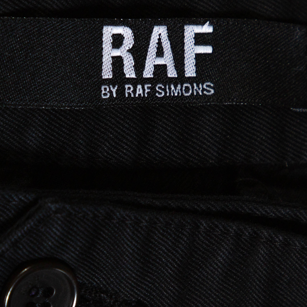 RAF By Raf Simons Black Denim Pleated Wide Leg Trousers XS