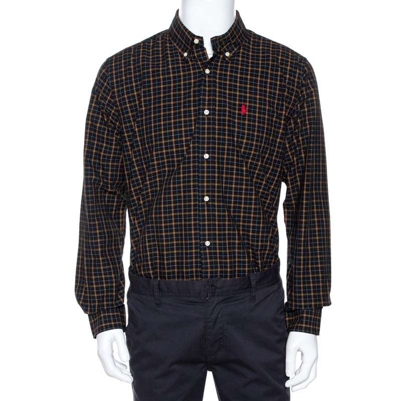 Image of Ralph Lauren Black Plaid Check Cotton Custom Fit Shirt XL