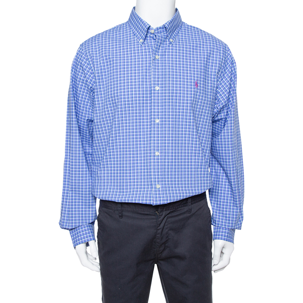 Image of Ralph Lauren Blue Checked Cotton Classic Fit Shirt XL