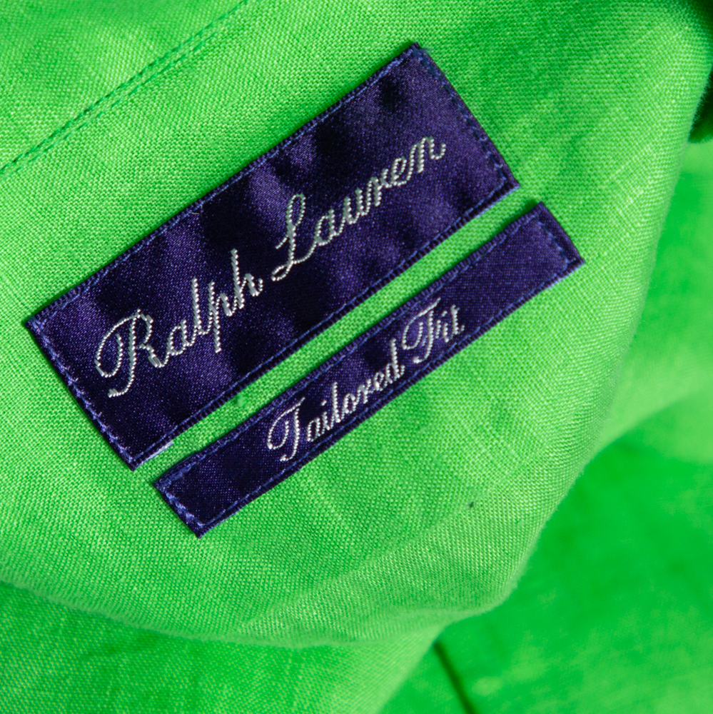 Ralph Lauren Green Linen Logo Embroidered Button Down Shirt XXL