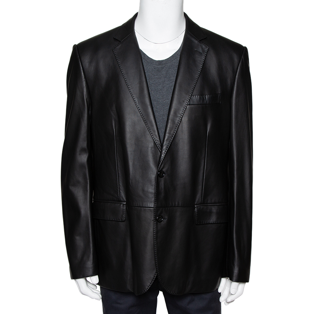 Ralph Lauren Black Leather Button Front Blazer XXL