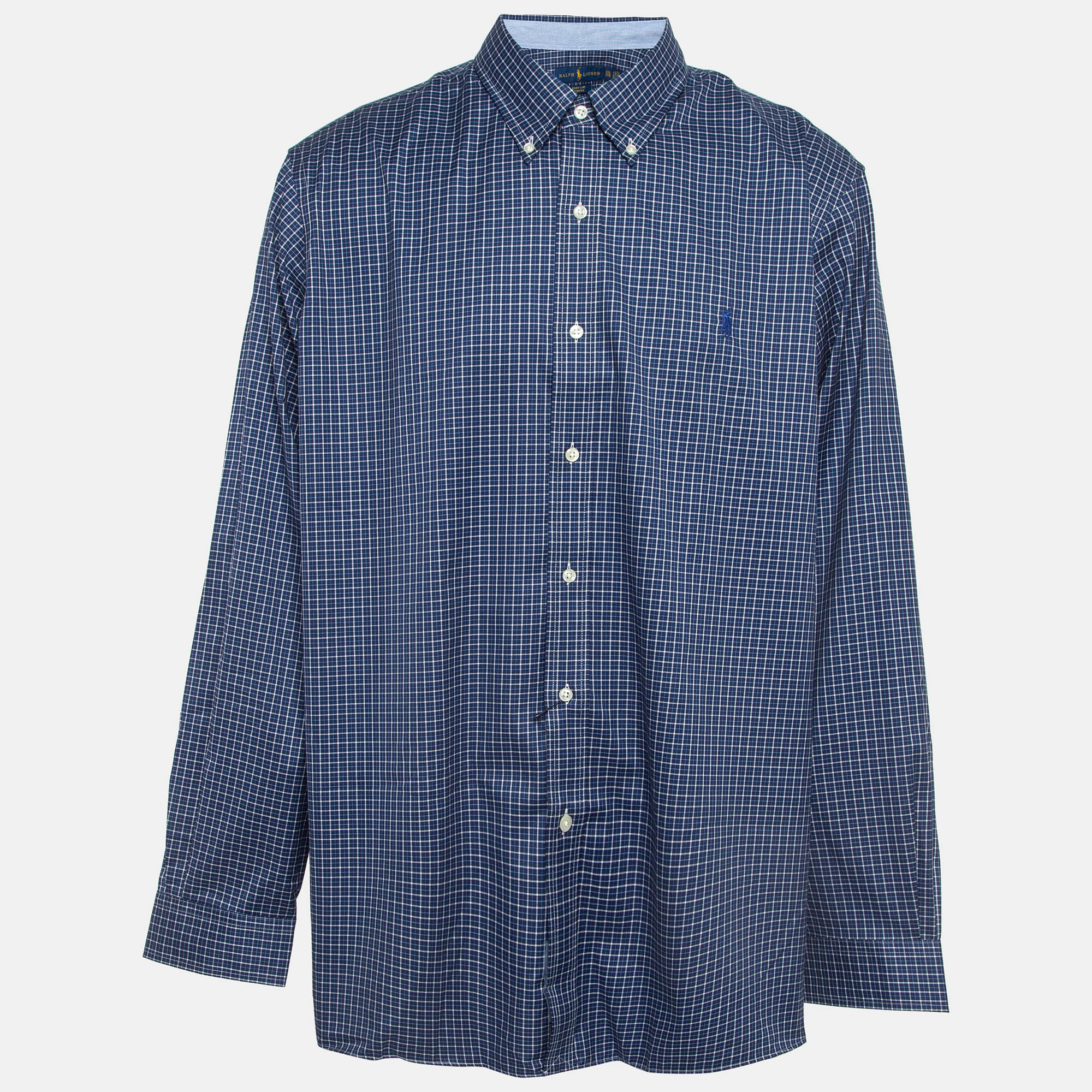 Ralph lauren blue checked cotton stretch fit shirt xxl