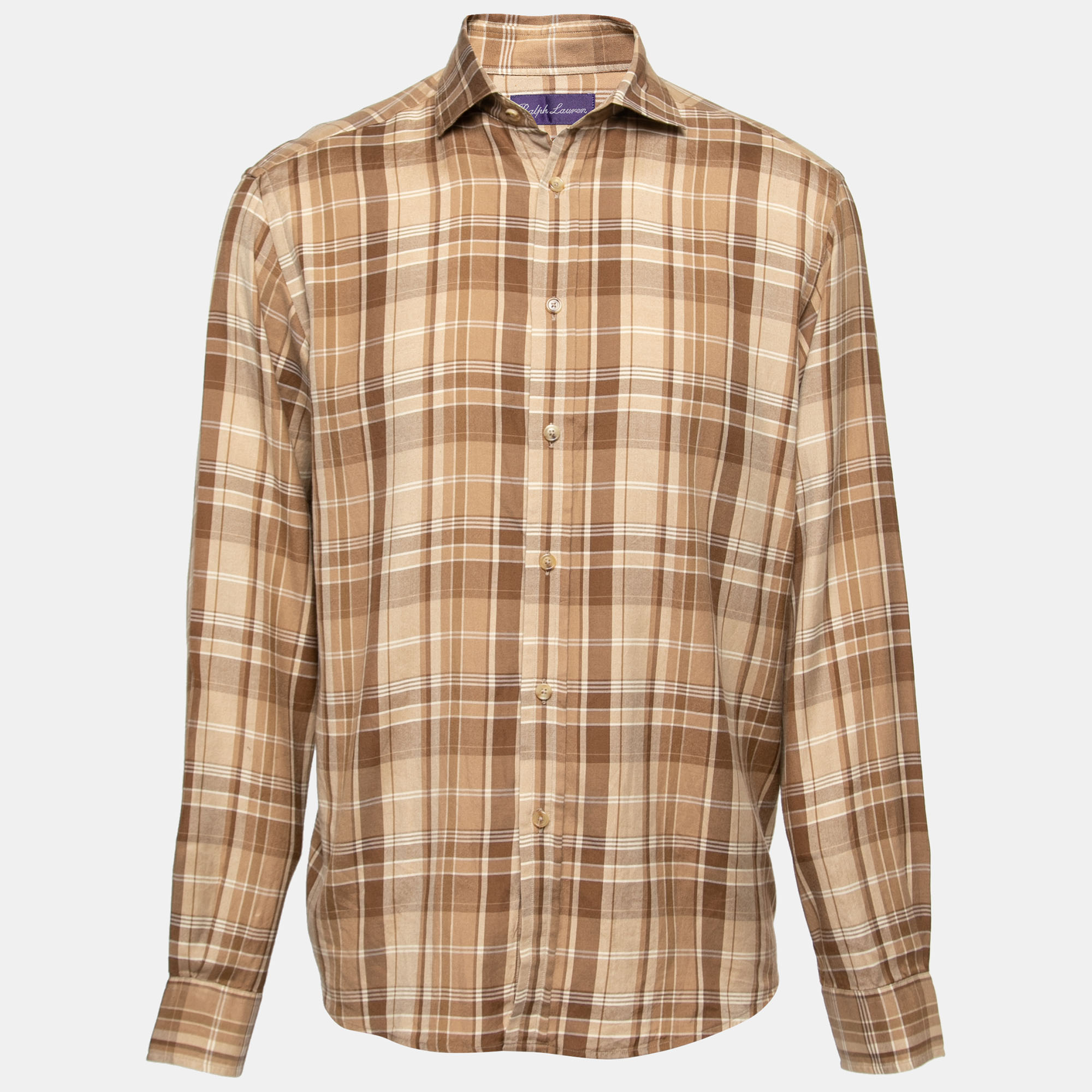 Ralph Lauren Brown Checkered Cotton Button Front Shirt M
