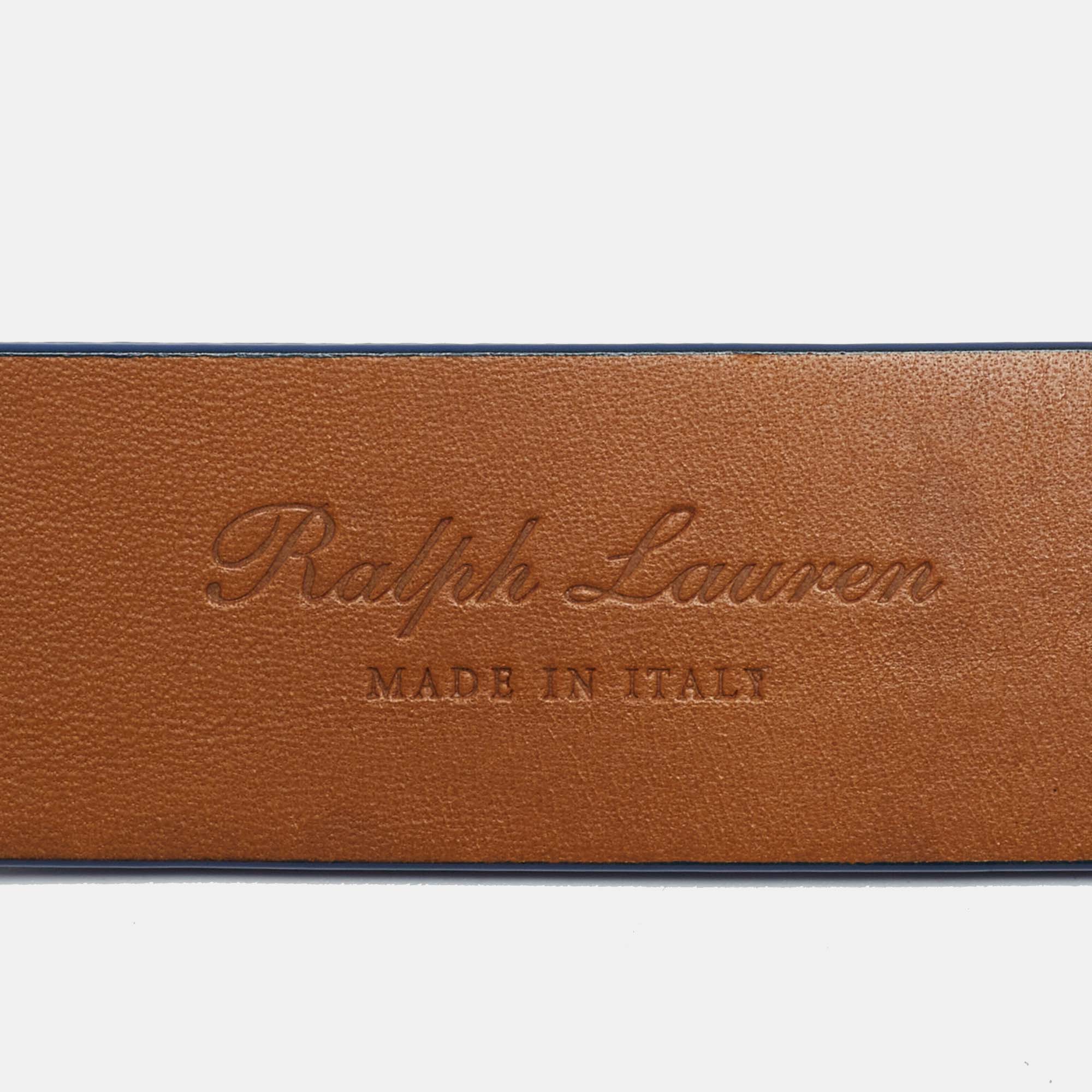 Ralph Lauren Blue Leather Logo Belt 95CM
