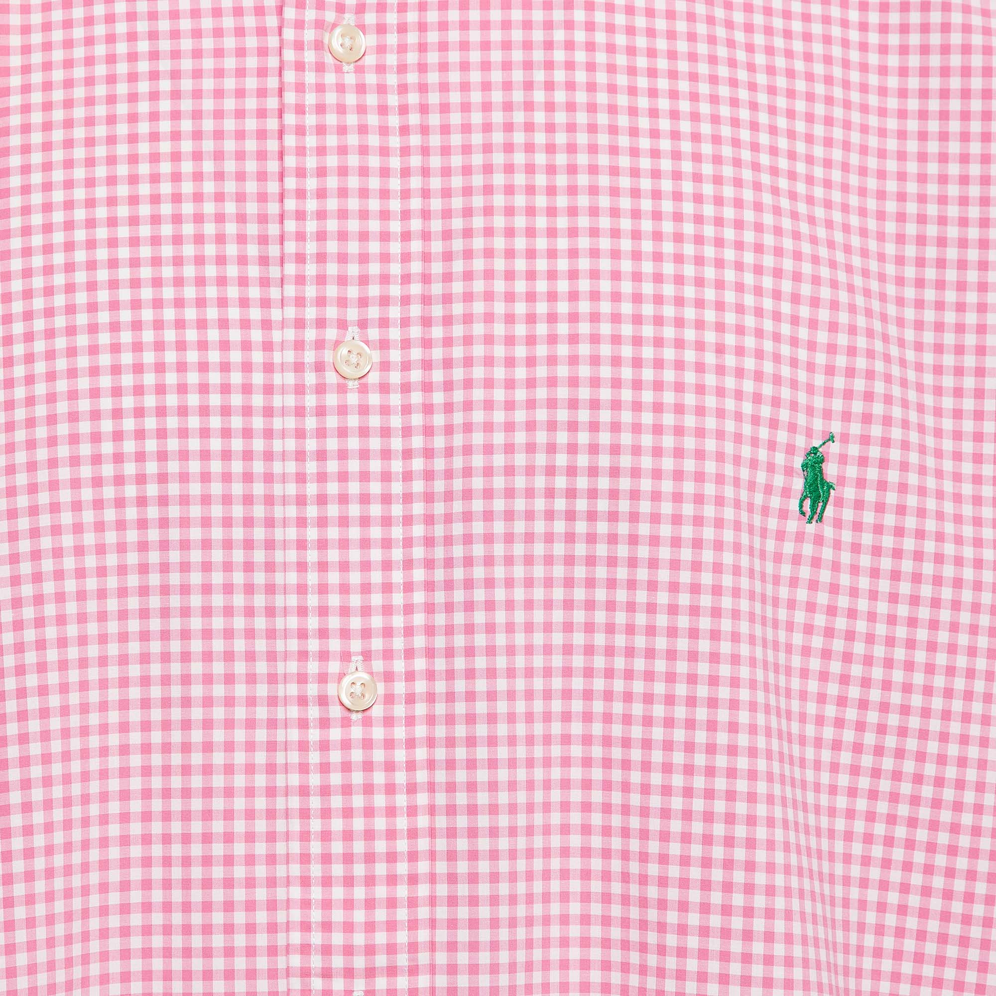 Ralph Lauren Pink Logo Embroidered Gingham Cotton Buttoned Down Shirt XL