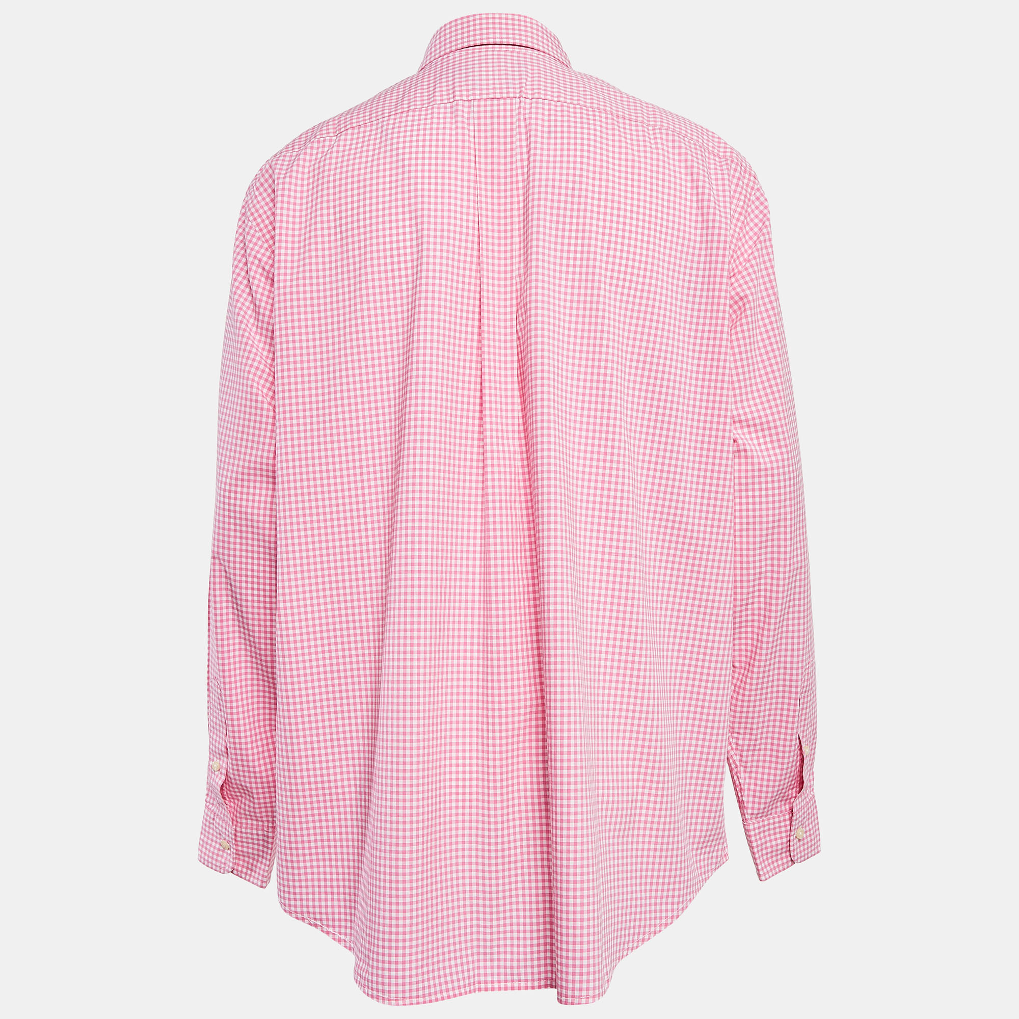 Ralph Lauren Pink Logo Embroidered Gingham Cotton Buttoned Down Shirt XL