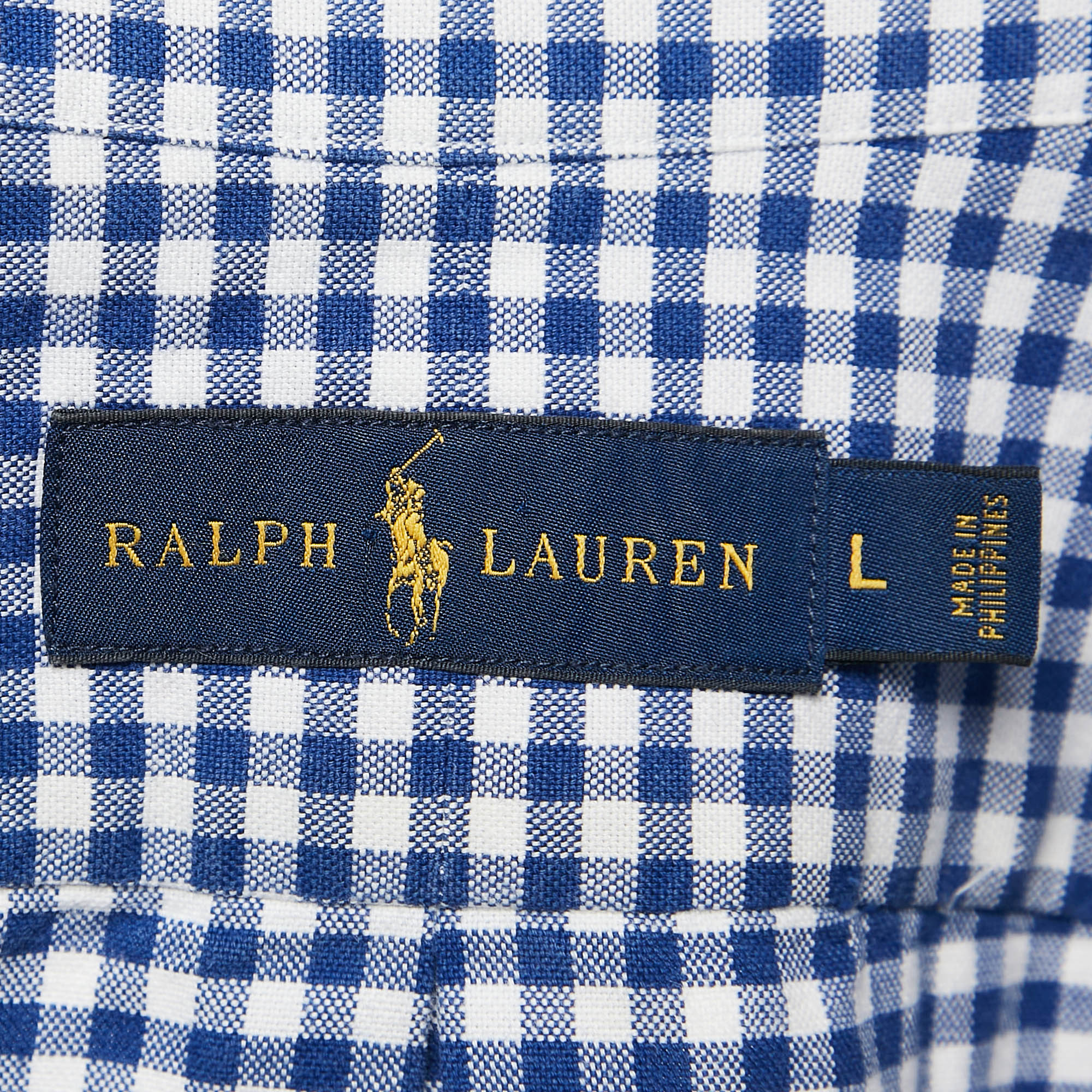 Ralph Lauren Blue/White Gingham Check Cotton Short Sleeve Shirt L