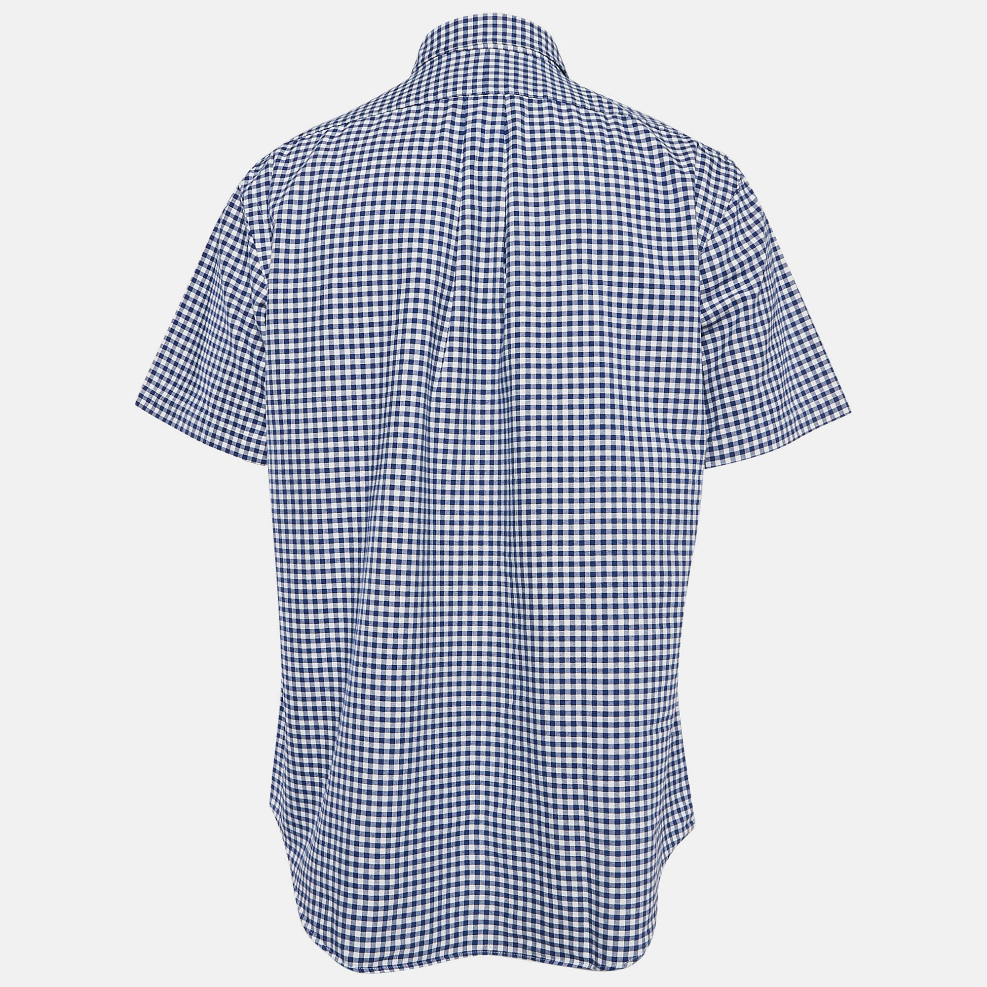 Ralph Lauren Blue/White Gingham Check Cotton Short Sleeve Shirt L