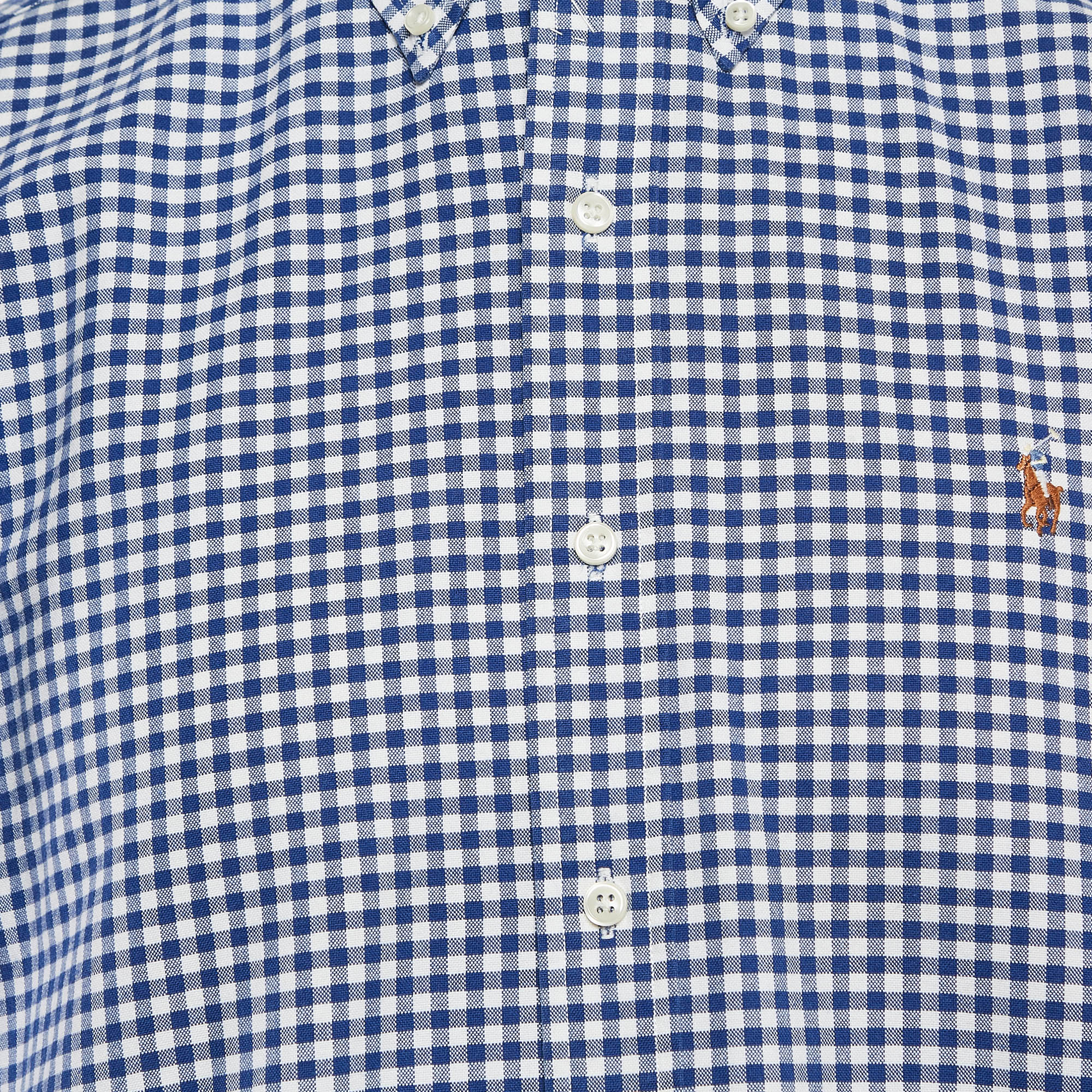 Ralph Lauren Blue/White Gingham Check Cotton Short Sleeve Shirt L