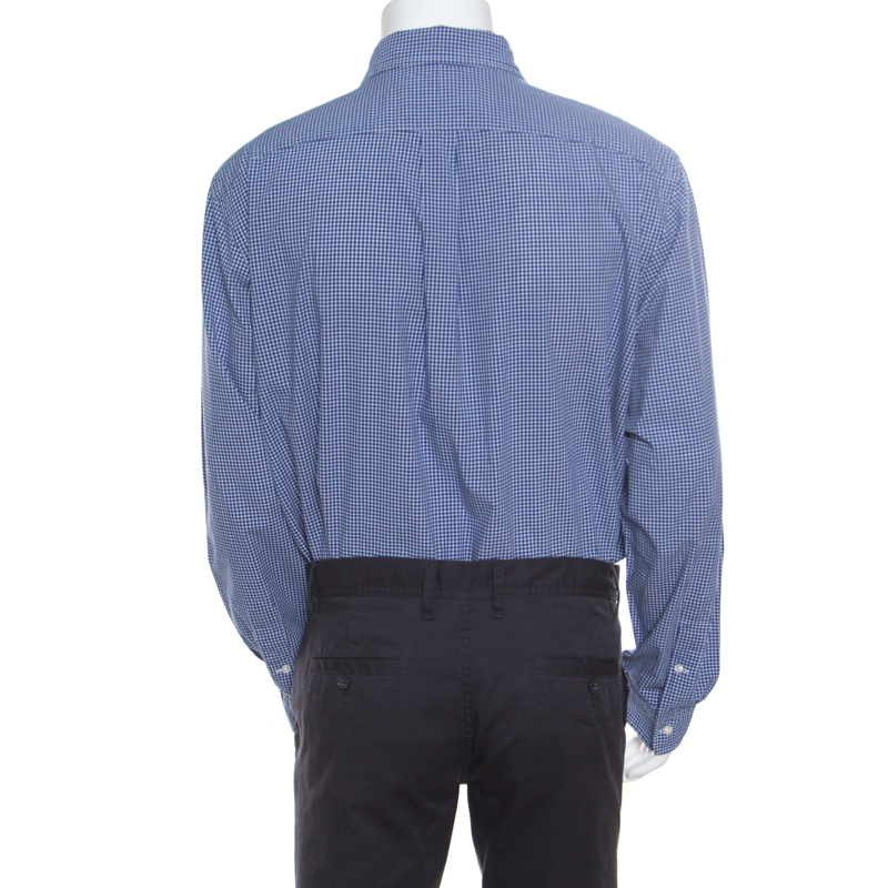 Ralph Lauren Blue Gingham Checked Cotton Logo Embroidered Long Sleeve Shirt XXL