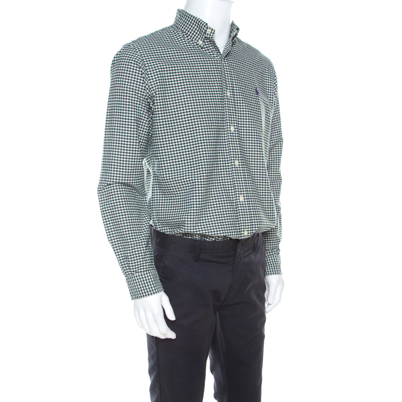 Ralph Lauren Green & White Checkered Cotton Classic Fit Shirt M