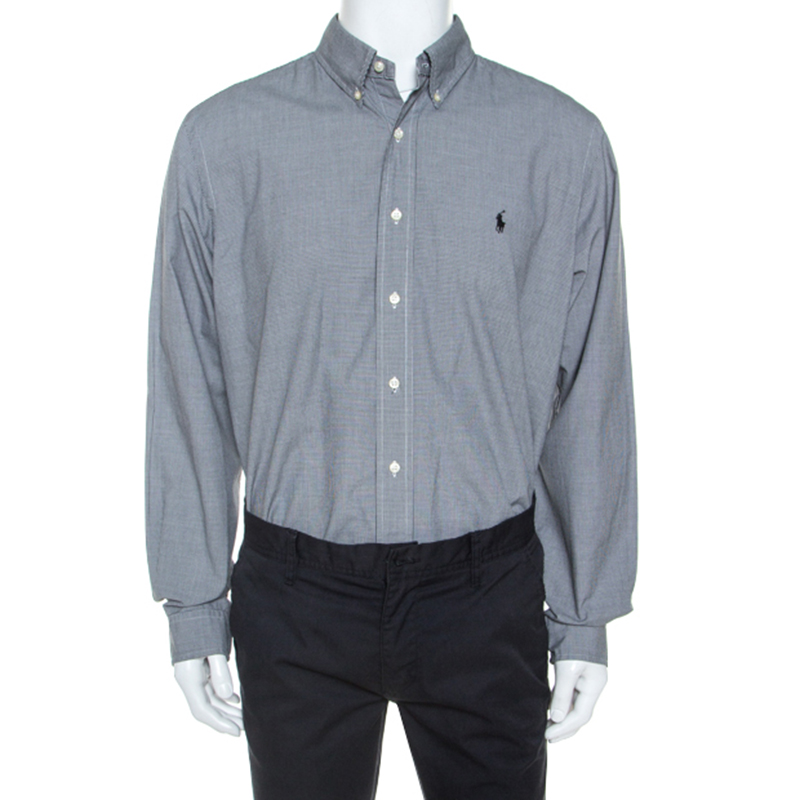 Image of Ralph Lauren Monochrome Micro Check Cotton Button Front Shirt XXL