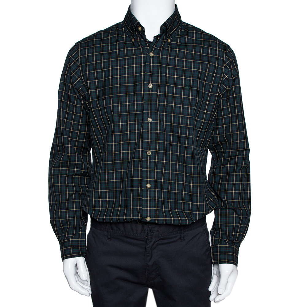 Image of Ralph Lauren Green Checked Cotton Custom Fit Shirt M