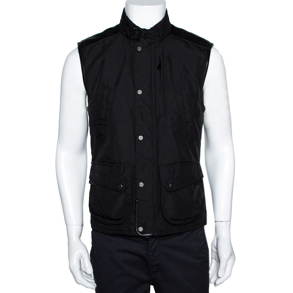 Image of Ralph Lauren Black Leather Trim Vest Jacket M