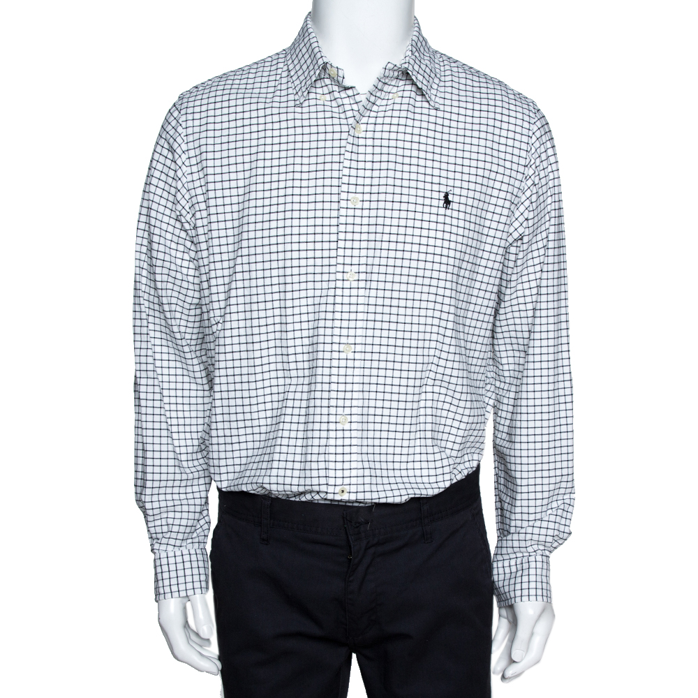 Image of Ralph Lauren Black & White Window Pane Checked Cotton Shirt L