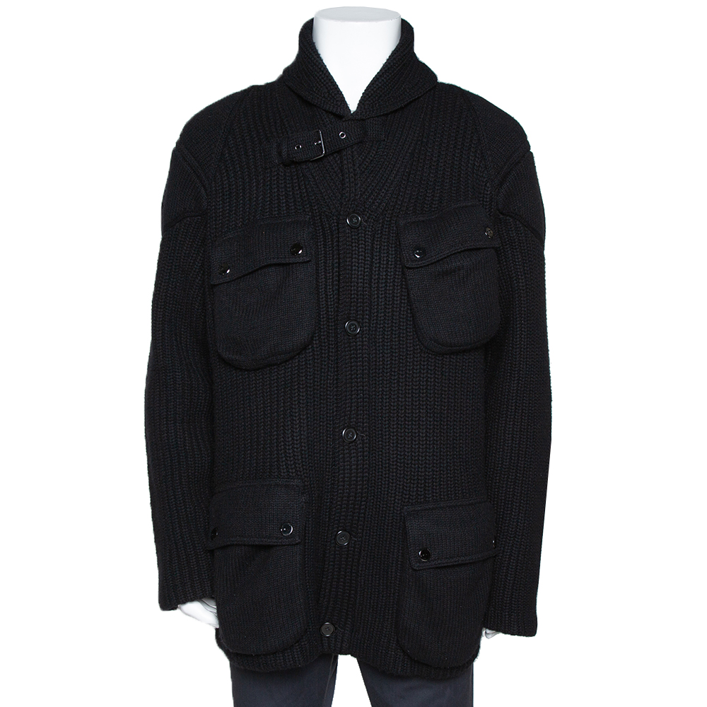 Image of Ralph Lauren Black Cashmere & Wool Knit Shawl Collar Cardigan XL