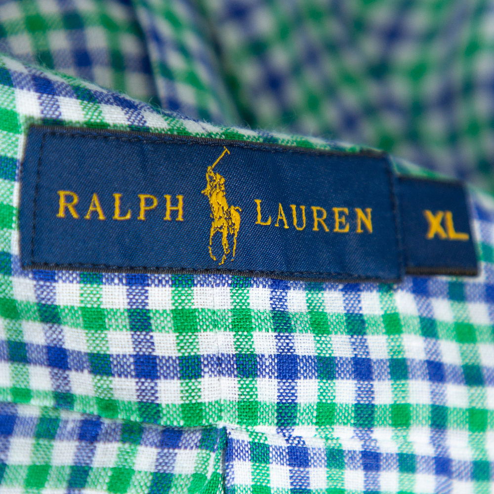 Ralph Lauren Bicolor Linen Checkered Button Front Shirt XL