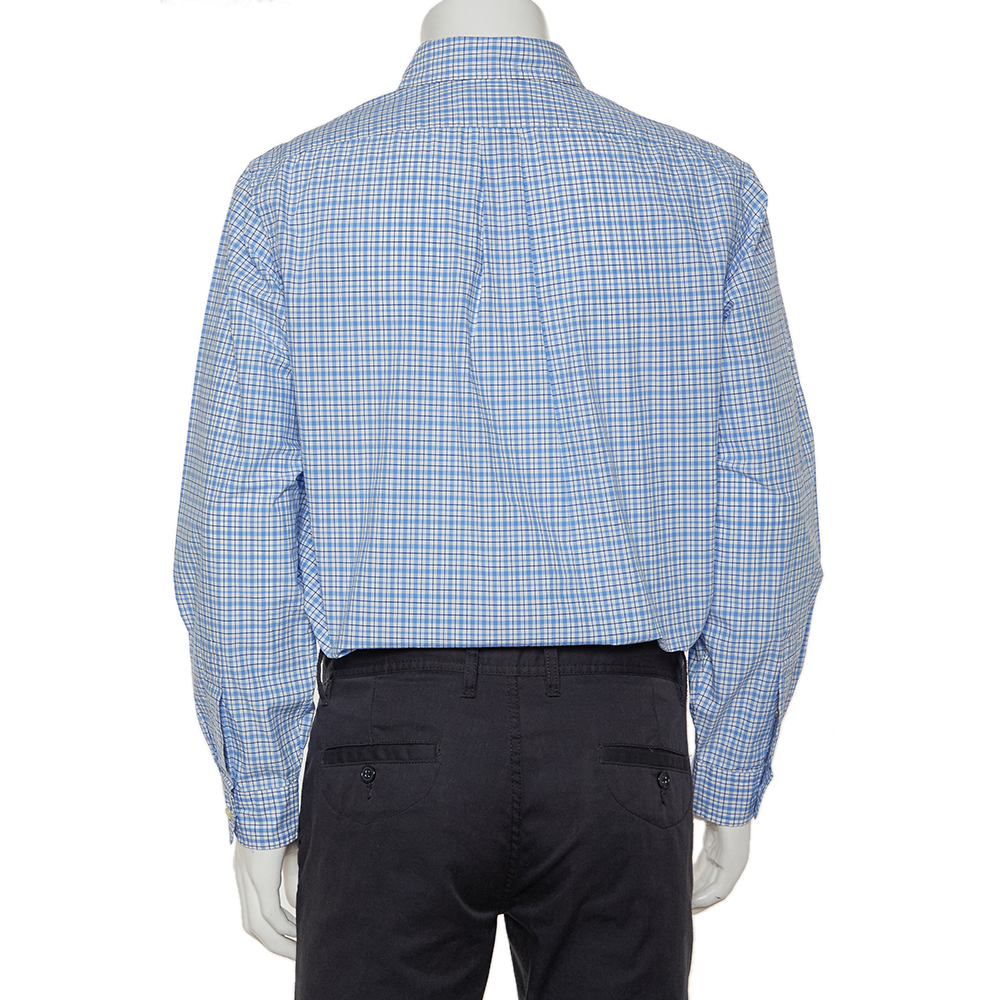 Ralph Lauren Blue & White Checkered Cotton Button Front Shirt L