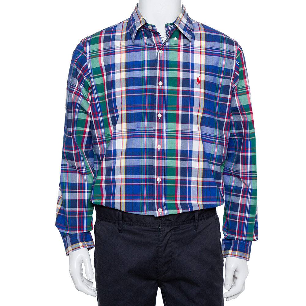 Ralph Lauren Multicolor Plaided Cotton Button Front Custom Fit Shirt L