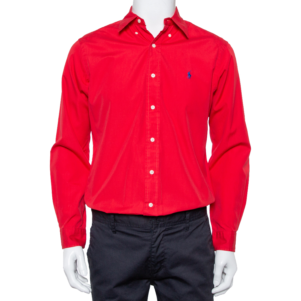 Ralph Lauren Red Cotton Button Front Classic Fit Shirt S
