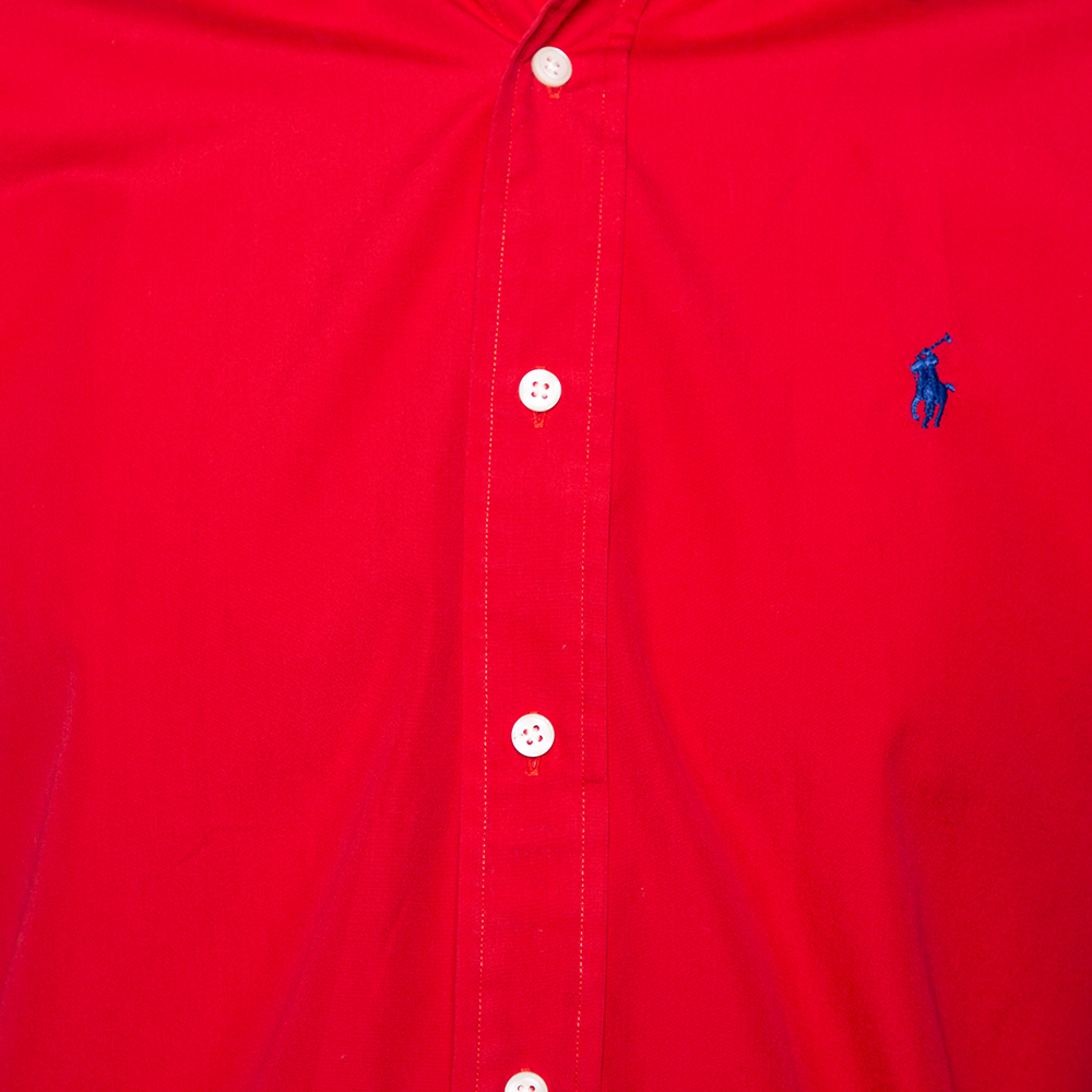 Ralph Lauren Red Cotton Button Front Classic Fit Shirt S