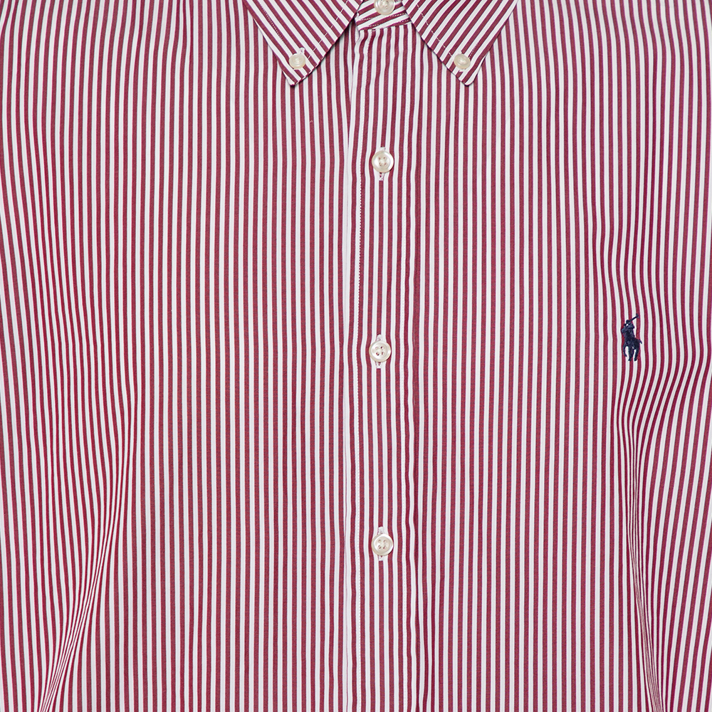 Ralph Lauren Burgundy Striped Cotton Logo Embroidered Button Front Shirt XXL