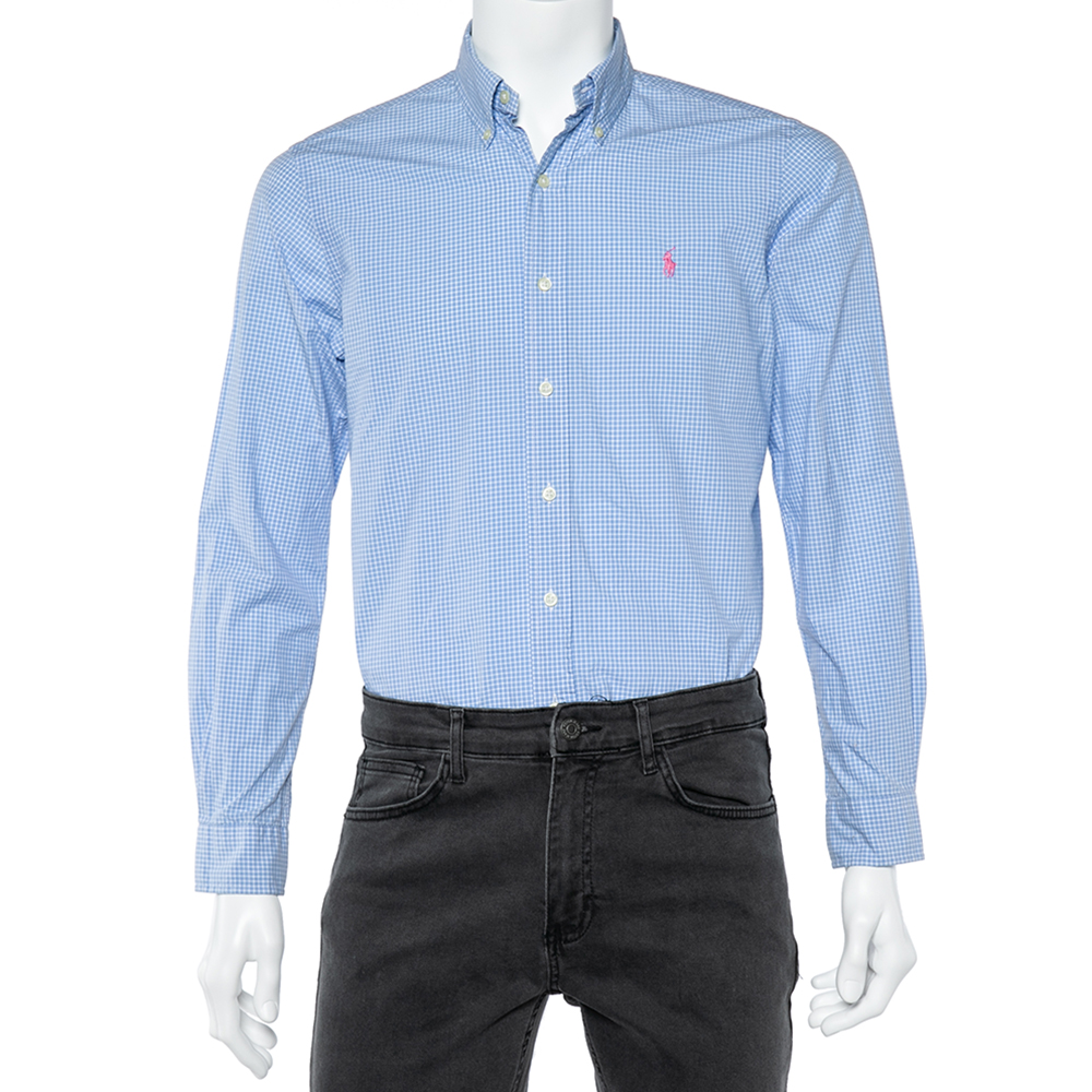 Ralph Lauren Light Blue Check Cotton Button Down Shirt S