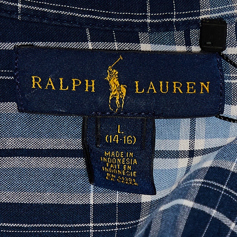 Ralph Lauren Blue Checkered Cotton Button Front Shirt L