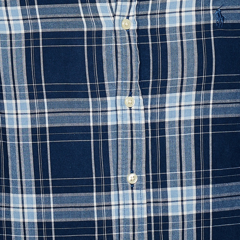 Ralph Lauren Blue Checkered Cotton Button Front Shirt L