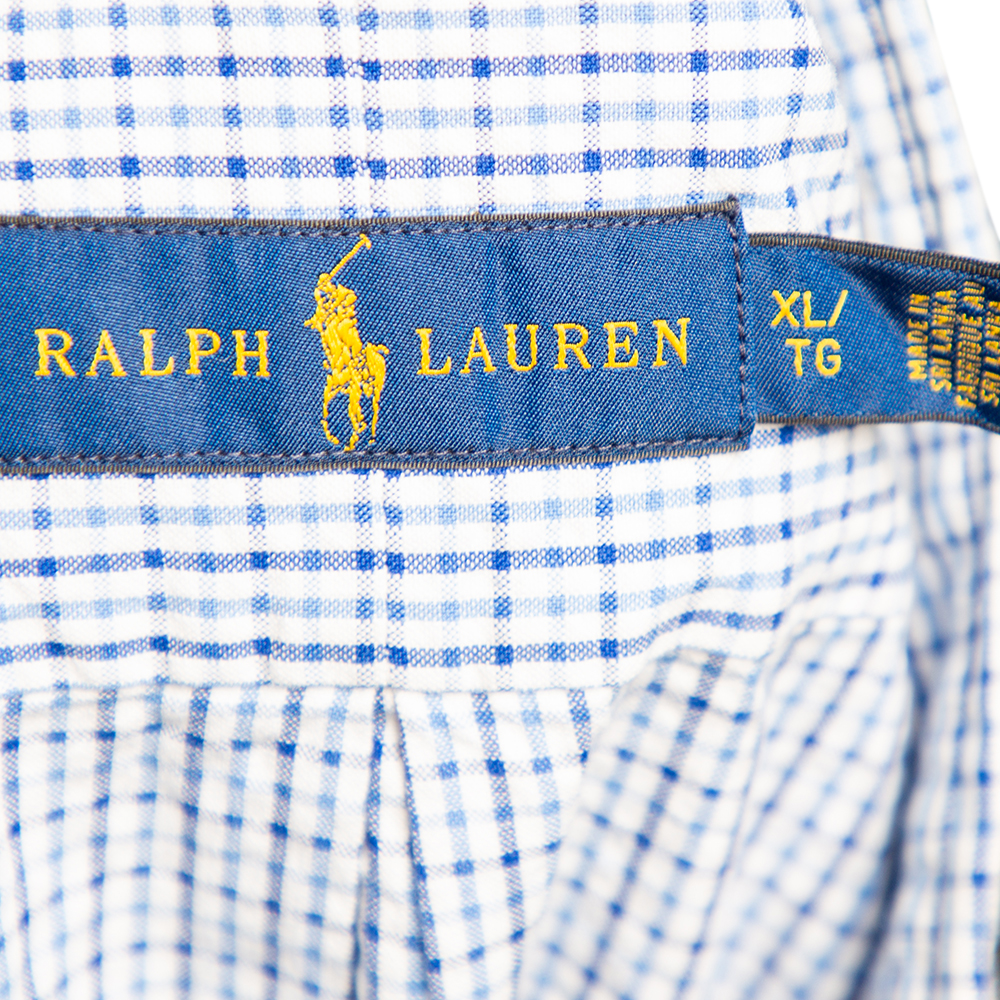 Ralph Lauren Blue Checkered Cotton Button Front Short Sleeve Shirt XL