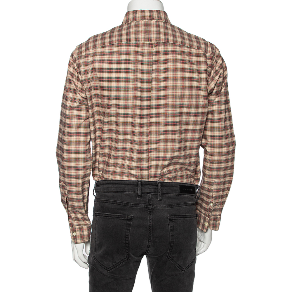 Ralph Lauren Beige Checkered Cotton Button Front Shirt M