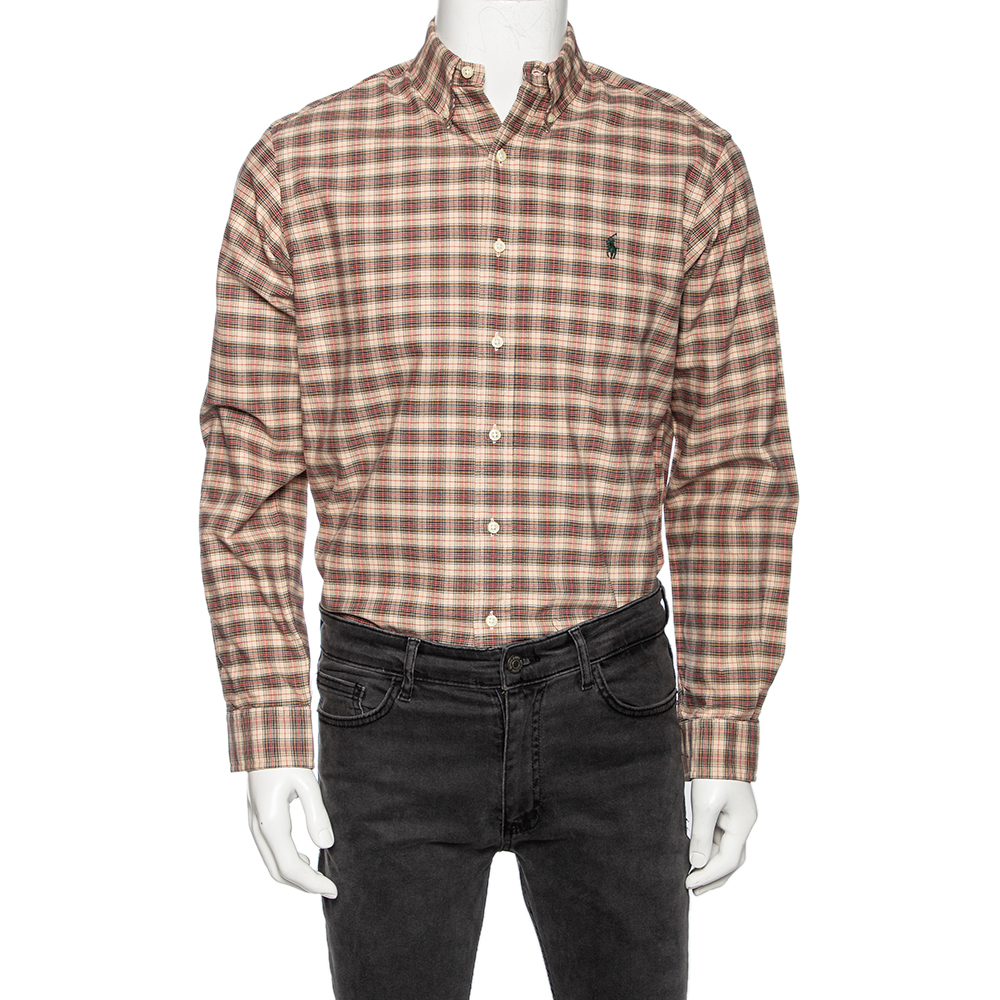 Ralph Lauren Beige Checkered Cotton Button Front Shirt M