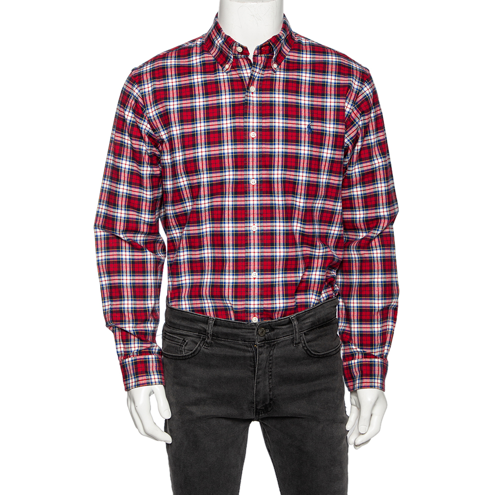 Ralph Lauren Red Checked Cotton Button Front Shirt L