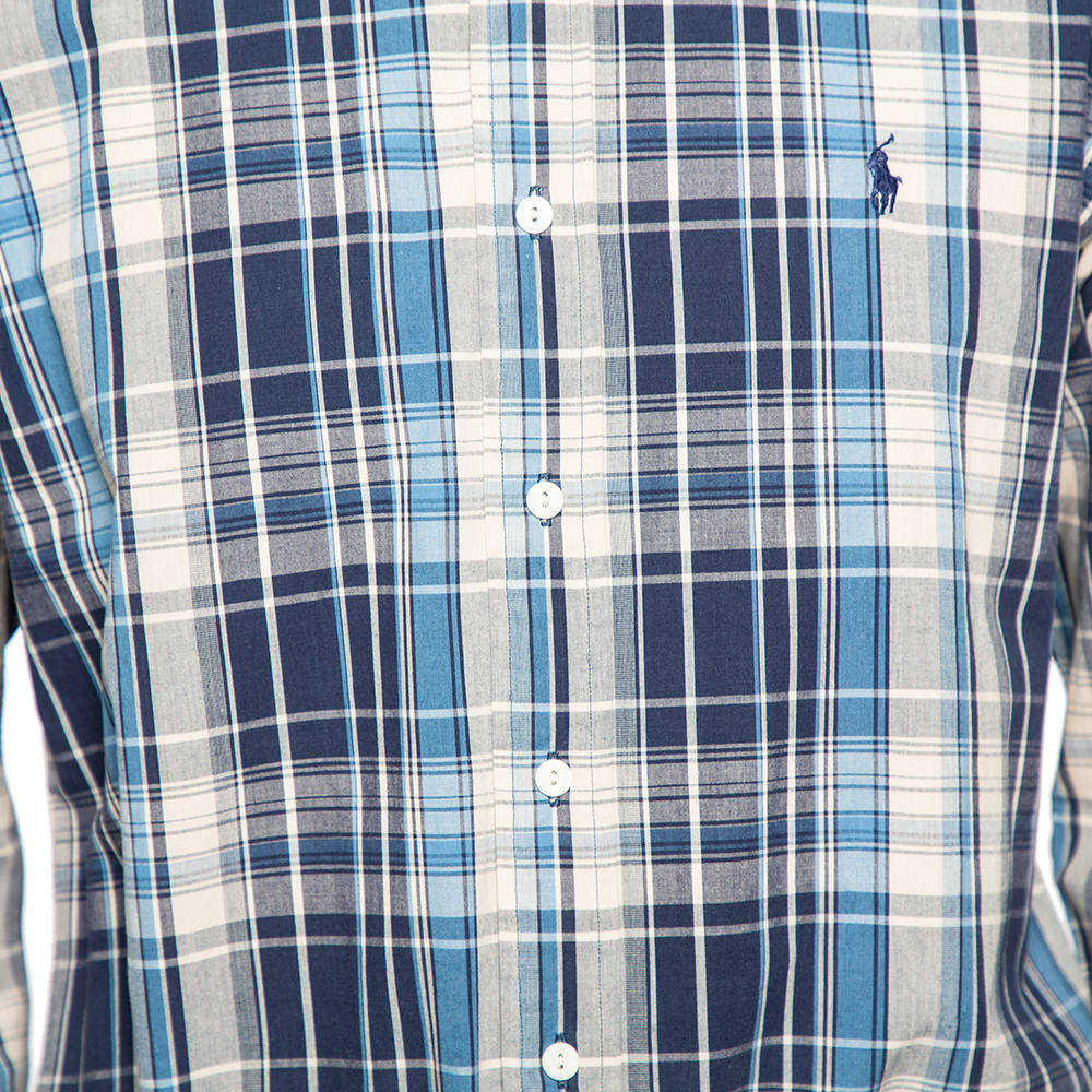Ralph Lauren Blue Checked Cotton Button Down Custom Fit Shirt M